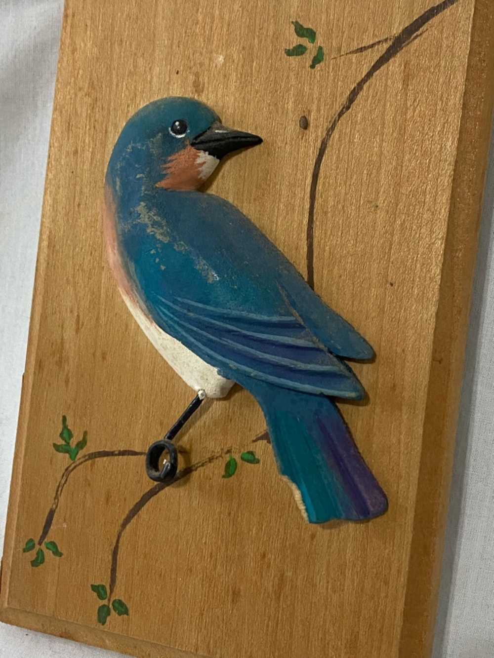 Original piece by Jonathan Jones Hand-Painted and Craved Blue Bird Wall Hook